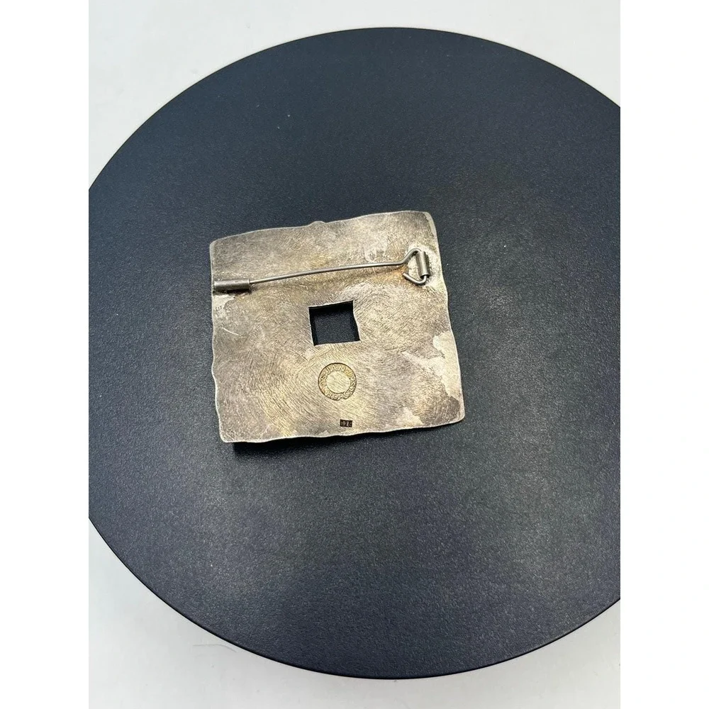Jan Suchodolski Polish Vintage Sterling Modernist Brutalist Square Cutout Brooch